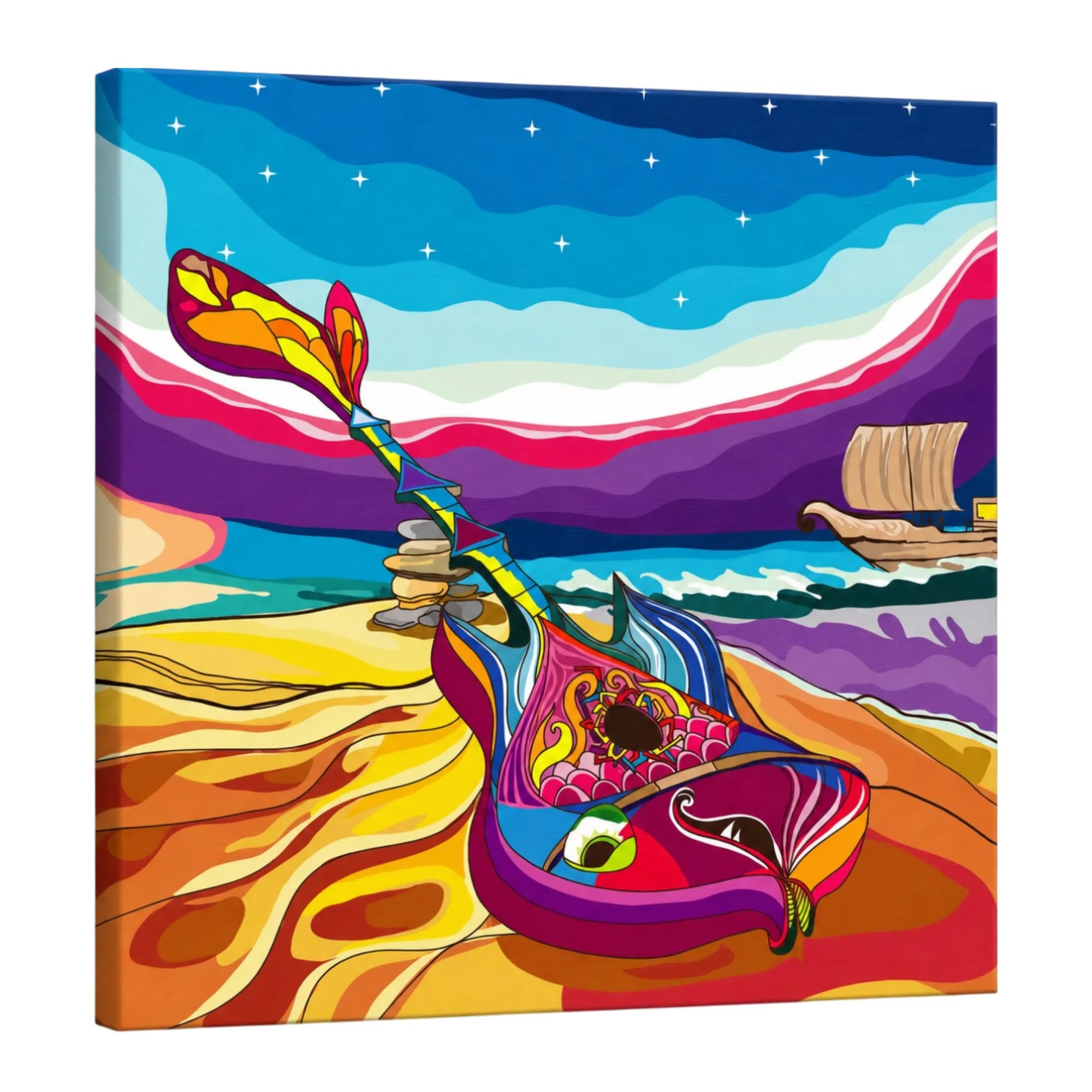 Harmonious Melodies by the Sea premium framed canvas print wall art for living room by PaintzStories