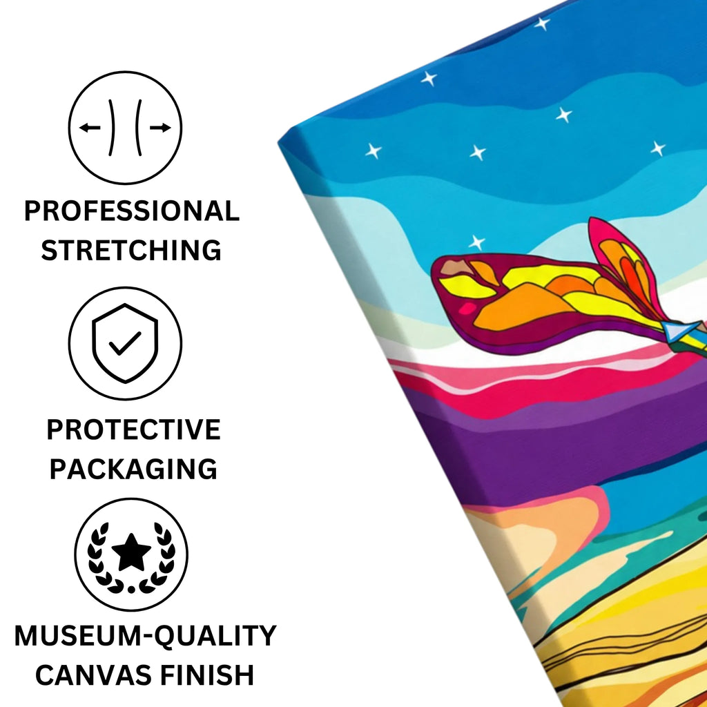 Harmonious Melodies by the Sea canvas print professionally stretched with a neat wrap finish and securely packed in protective packaging for safe delivery