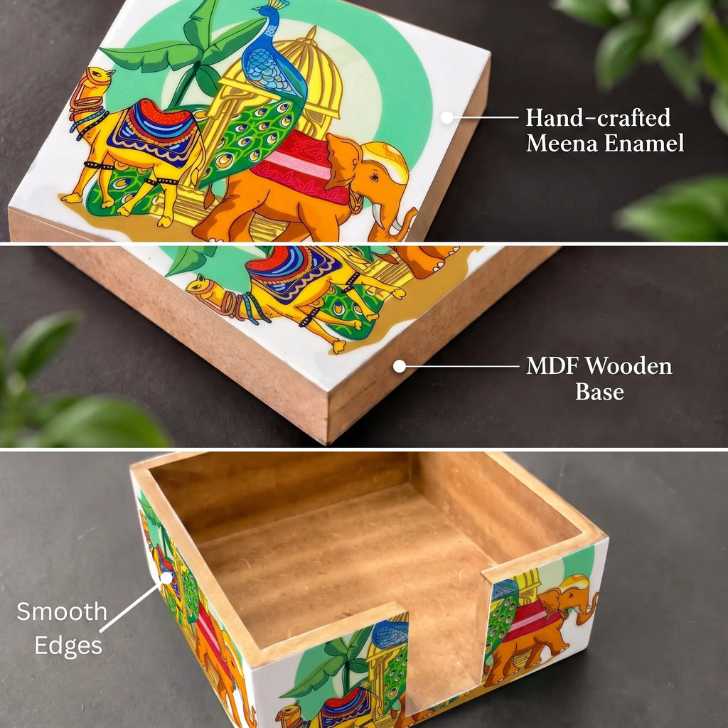 PaintzStories A Journey Through Culture & Tradition handcrafted wooden coasters with decorative Meena print