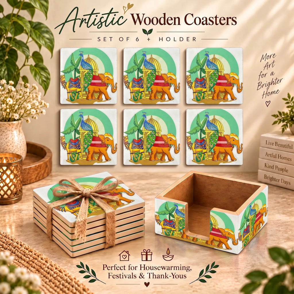 PaintzStories A Journey Through Culture & Tradition wooden coasters set of 6 gift item