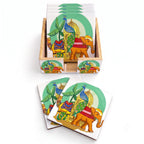 PaintzStories A Journey Through Culture & Tradition artistic wooden coasters set of 6 with holder