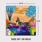 Serenity Stripes: Sunset Tranquility with a Pair of Zebras canvas print dimensions 2 feet x 2 feet framed wall art