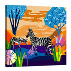 Serenity Stripes: Sunset Tranquility with a Pair of Zebras premium framed canvas print wall art for living room by PaintzStories