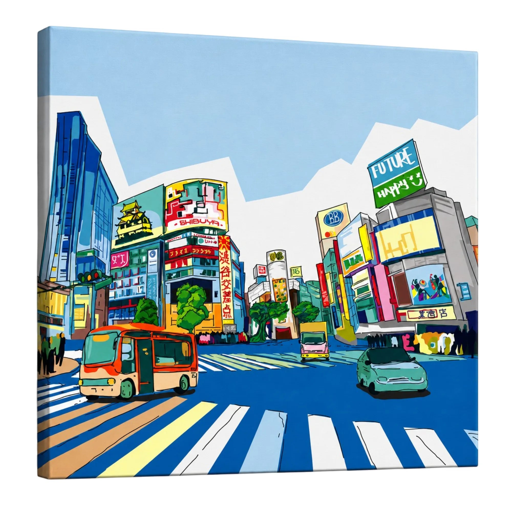Shibuya Harmony: Capturing the Bustle of the Famous Crossing premium framed canvas print wall art for living room by PaintzStories