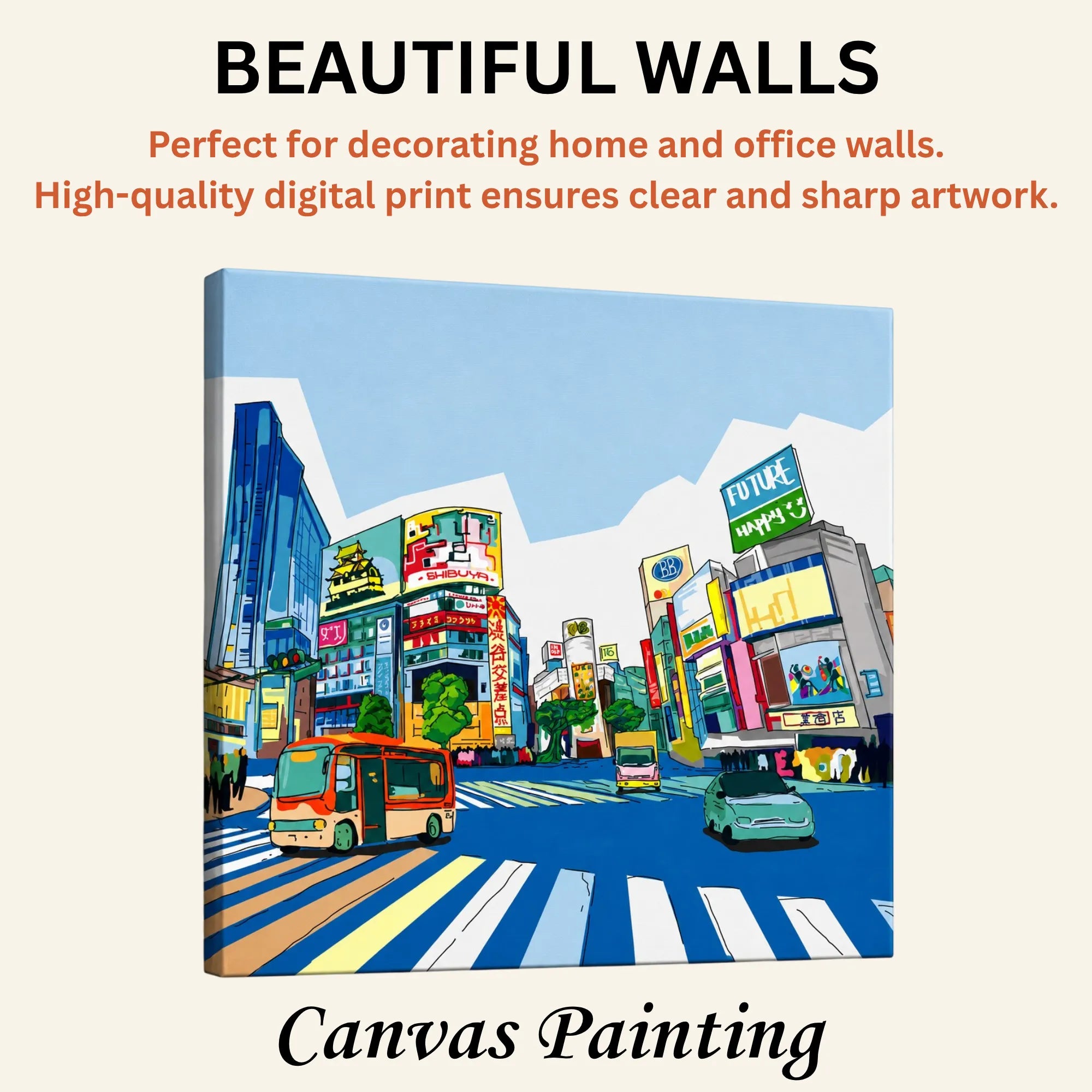 Shibuya Harmony: Capturing the Bustle of the Famous Crossing artistic canvas print enhancing beautiful living room walls