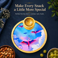 PaintzStories Stunning Birds in a Colourful Sky circular wooden platter with bowl for serving snacks, starters, fruits and small bites