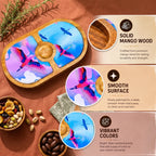 PaintzStories Stunning Birds in Sky round wooden serving platter featuring solid mango wood and glossy Meena print