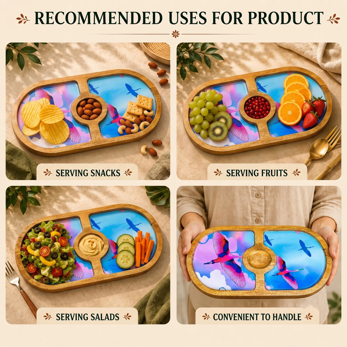 PaintzStories Stunning Birds in Sky round serving platter for dry food, snacks, fruits, starters and table display
