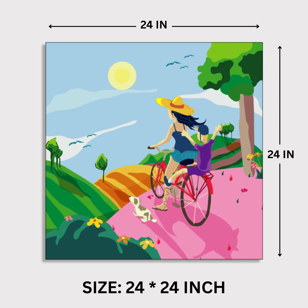 Summer Adventure: Mother & Child Cycling canvas print dimensions 2 feet x 2 feet framed wall art