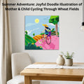 Summer Adventure: Mother & Child Cycling canvas wall art displayed in a modern living room home décor setup