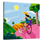 Summer Adventure: Mother & Child Cycling premium framed canvas print wall art for living room by PaintzStories