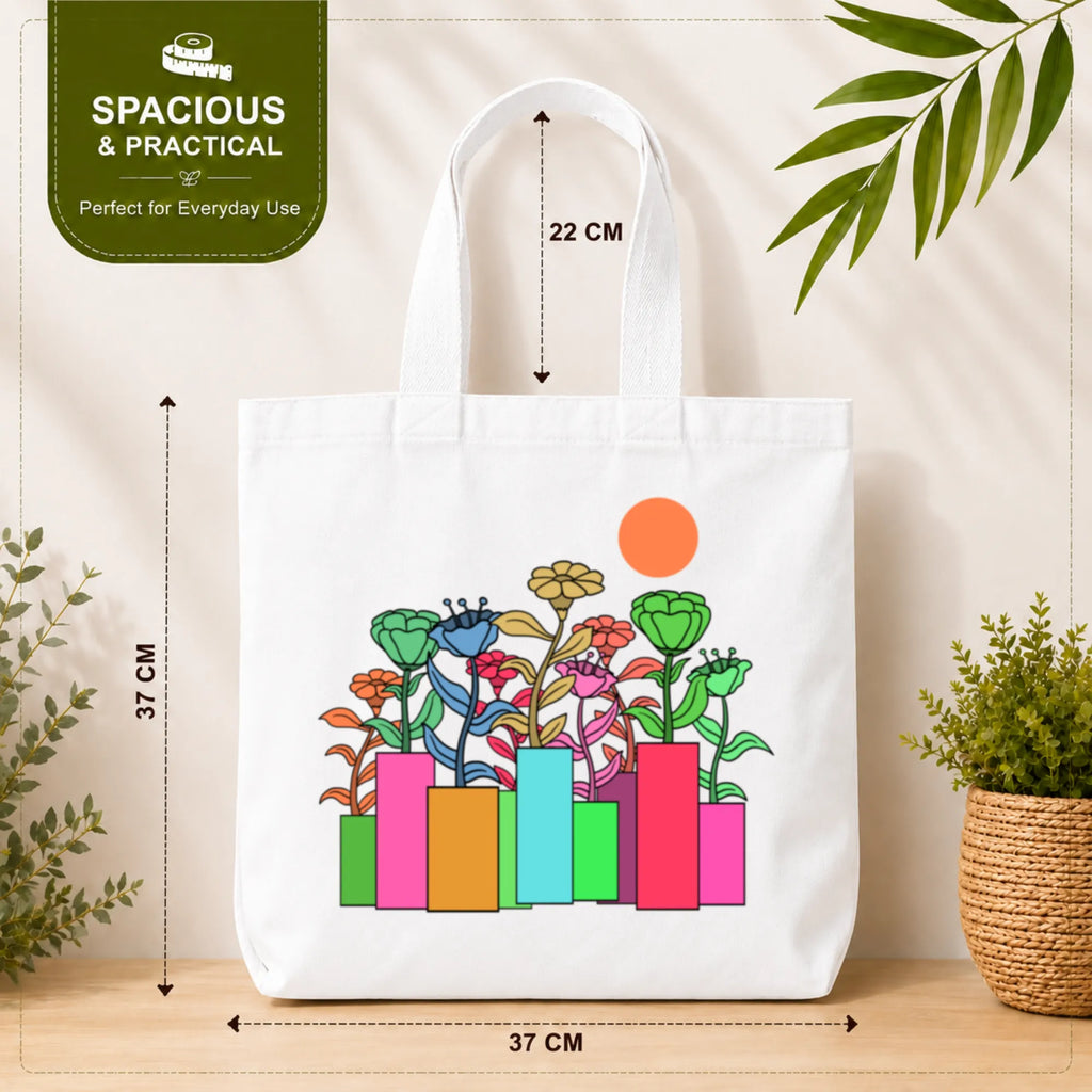 PaintzStories "A Garden of Joy" Tote Bag Size – 37cm x 37cm with 22cm Handles and Inner Pocket