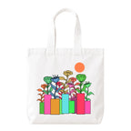 PaintzStories "A Garden of Joy" Artistic Tote Bag – White Eco-Friendly Cotton Canvas Bag for Women