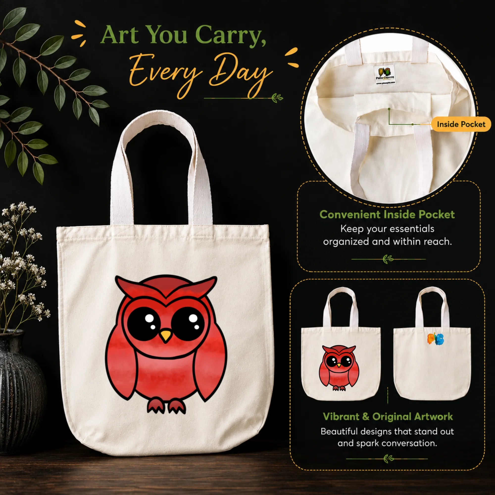 PaintzStories "A Graceful Owl" Tote Bag in Use for Shopping, College and Travel