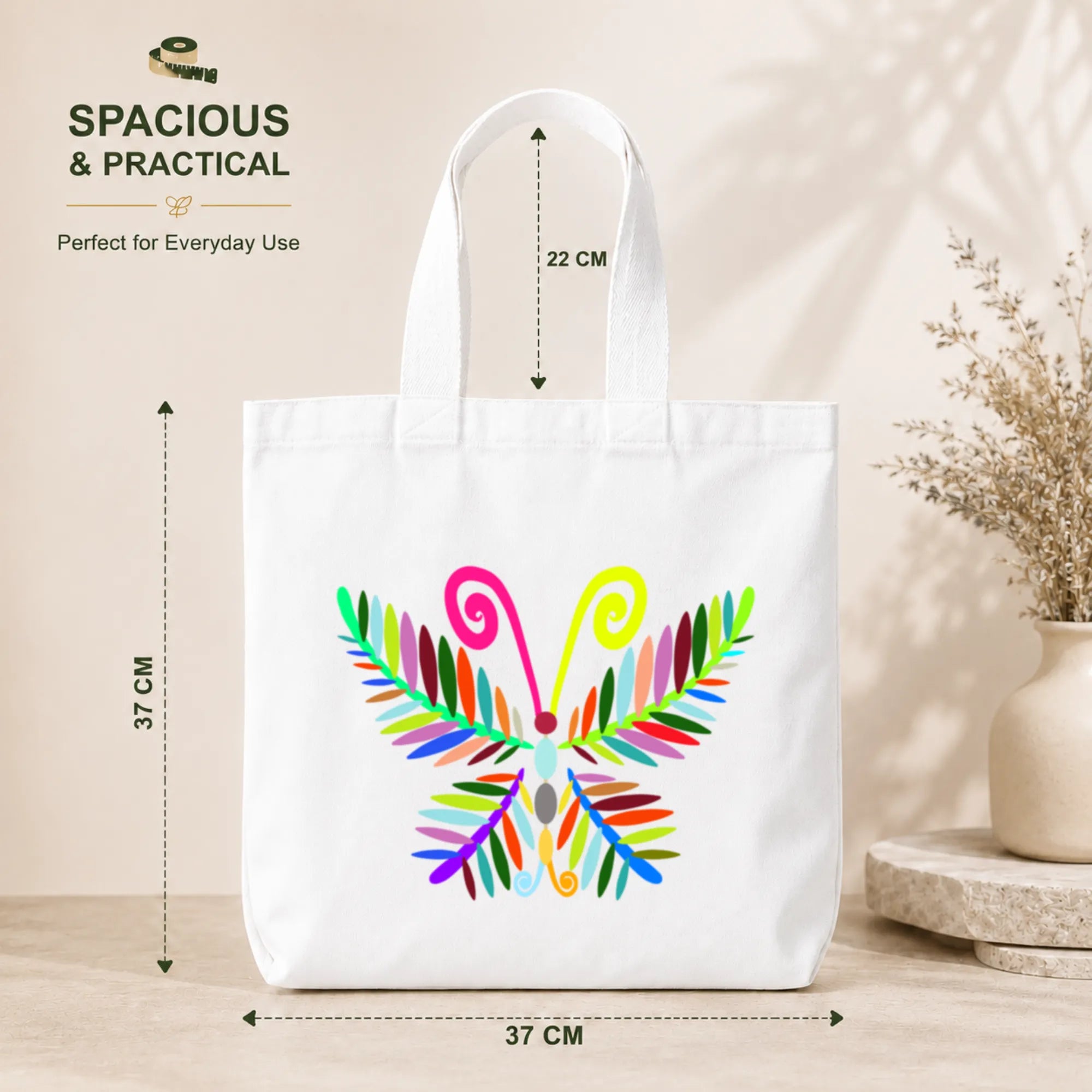 PaintzStories "A Vibrant Butterfly" Tote Bag Size – 37cm x 37cm with 22cm Handles and Inner Pocket