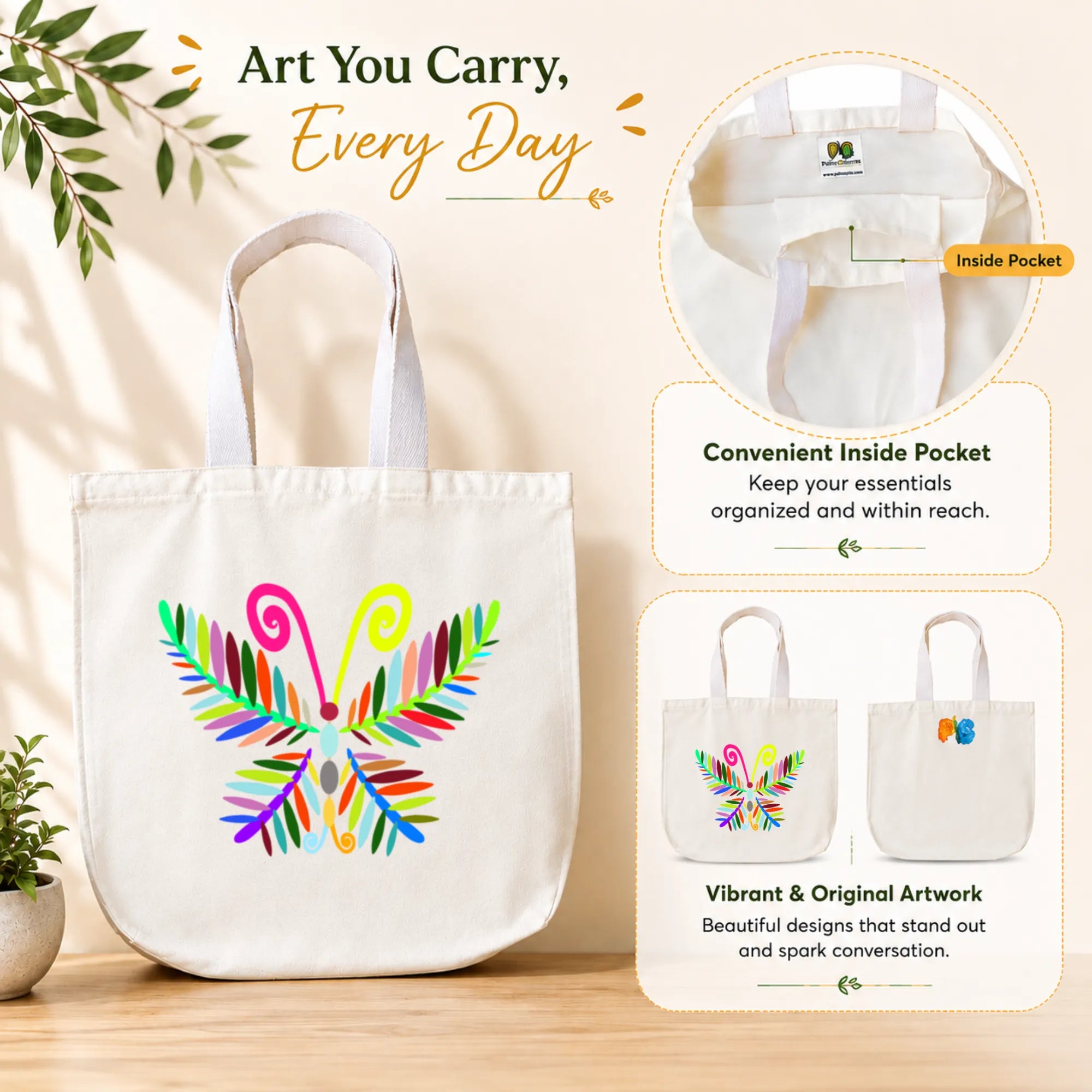 PaintzStories "A Vibrant Butterfly" Tote Bag in Use for Shopping, College and Travel