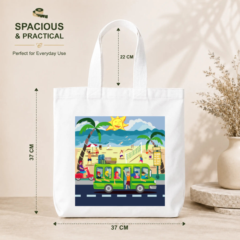 PaintzStories "Beach Bound" Tote Bag Size – 37cm x 37cm with 22cm Handles and Inner Pocket