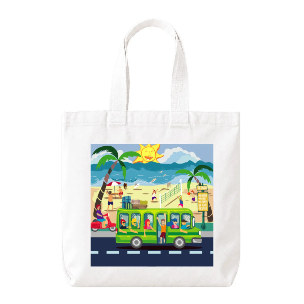 PaintzStories "Beach Bound" Artistic Tote Bag – White Eco-Friendly Cotton Canvas Bag for Women