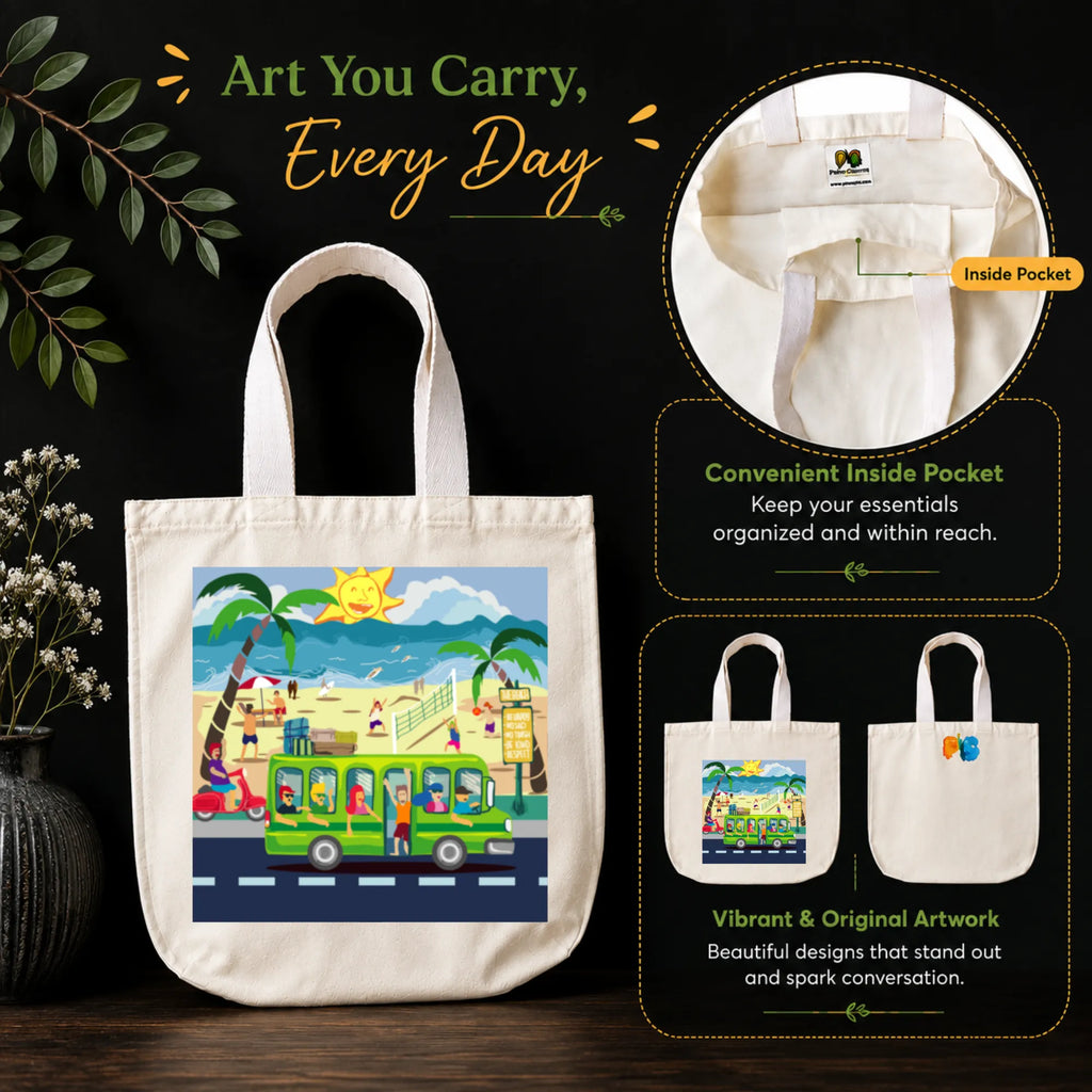 PaintzStories "Beach Bound" Tote Bag in Use for Shopping, College and Travel