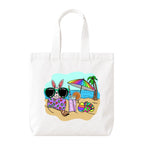 PaintzStories "Beach Rabbit With Easter Eggs" Artistic Tote Bag – White Eco-Friendly Cotton Canvas Bag for Women