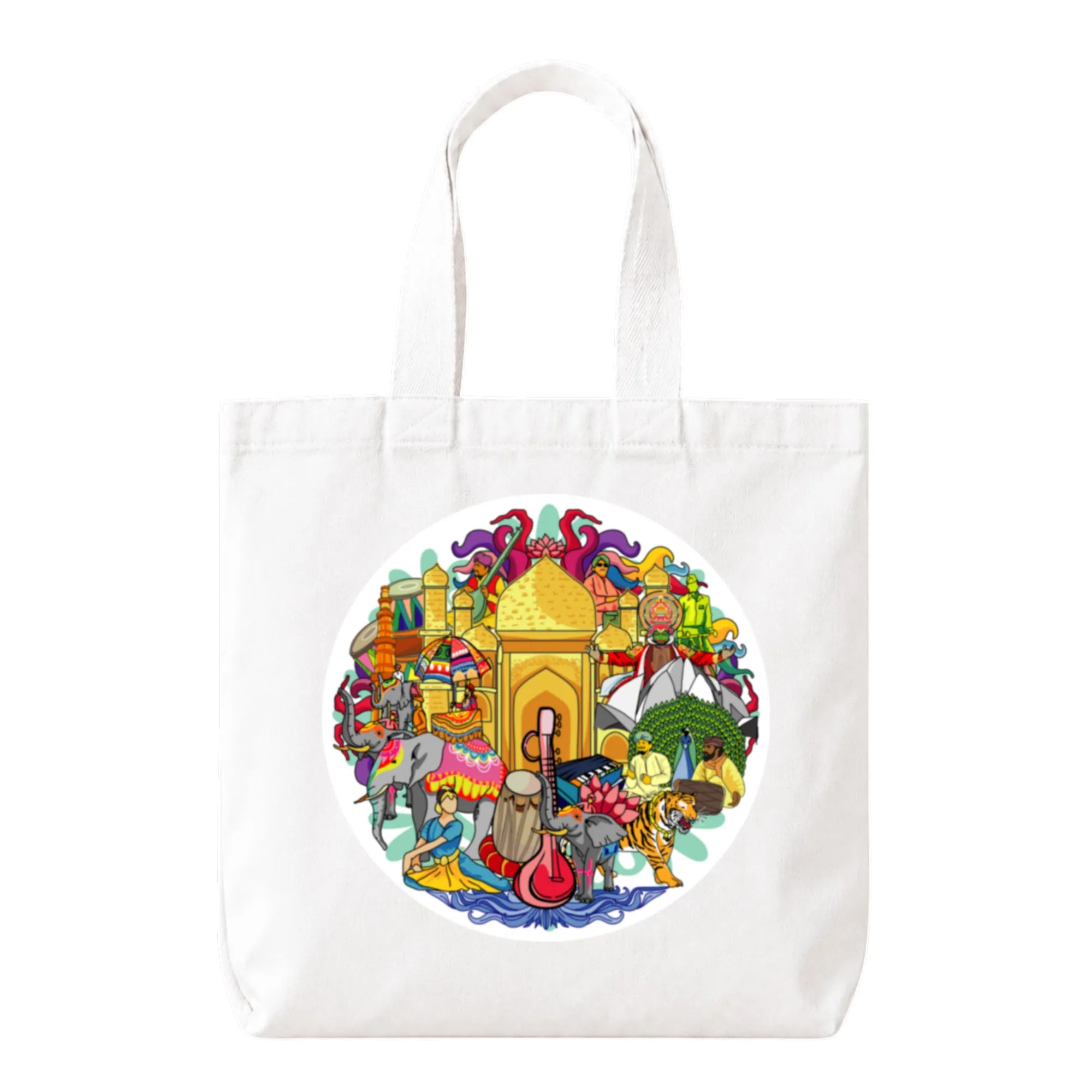 PaintzStories "India's Culture & Heritage" Artistic Tote Bag – White Eco-Friendly Cotton Canvas Bag for Women