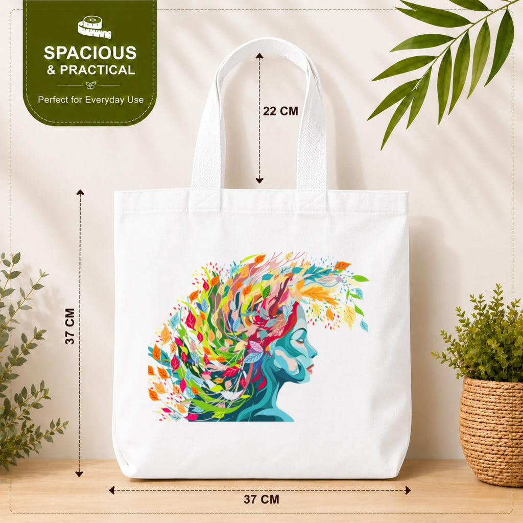 PaintzStories "Floral Reflections" Tote Bag Size – 37cm x 37cm with 22cm Handles and Inner Pocket
