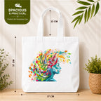 PaintzStories "Floral Reflections" Tote Bag Size – 37cm x 37cm with 22cm Handles and Inner Pocket