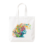 PaintzStories "Floral Reflections" Artistic Tote Bag – White Eco-Friendly Cotton Canvas Bag for Women
