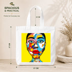PaintzStories "Lady with Colourful Face" Tote Bag Size – 37cm x 37cm with 22cm Handles and Inner Pocket