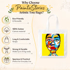 Close-up of "Lady with Colourful Face" Tote Bag Showing Cotton Canvas Texture, Print Detail and Inner Pocket