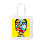 PaintzStories "Lady with Colourful Face" Artistic Tote Bag – White Eco-Friendly Cotton Canvas Bag for Women