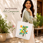 Close-up of "Palm Trees (Orange)" Artwork Print on PaintzStories Cotton Canvas Tote Bag