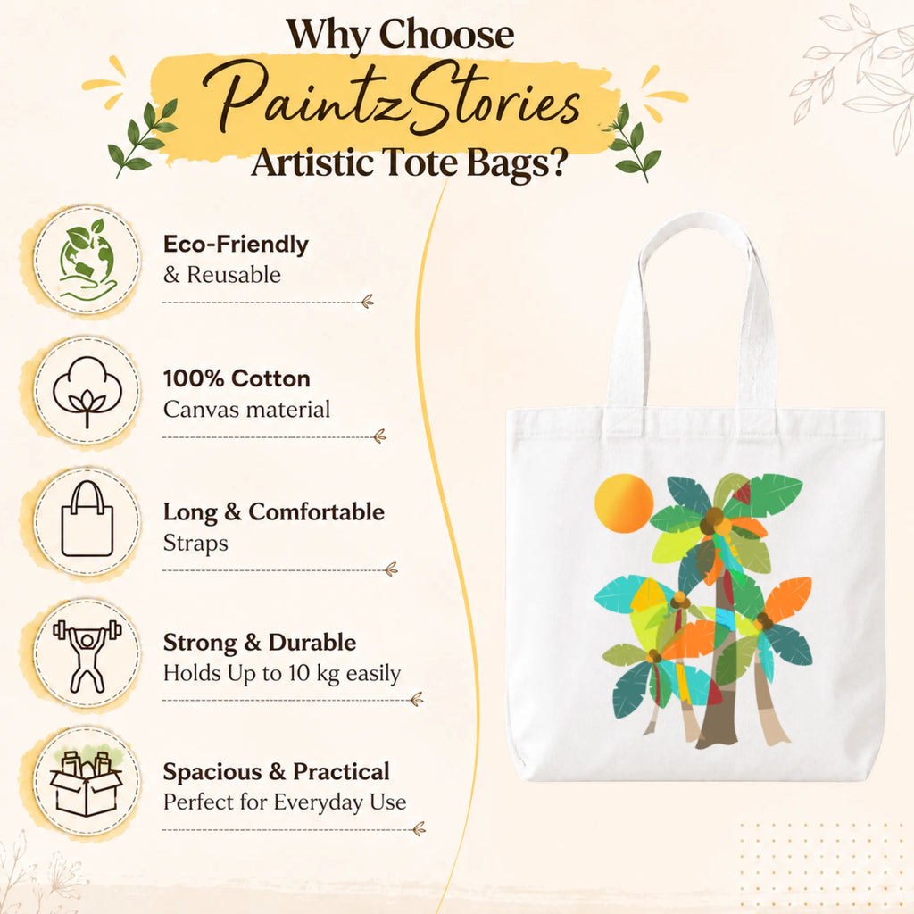 Close-up of "Palm Trees (Orange)" Tote Bag Showing Cotton Canvas Texture, Print Detail and Inner Pocket