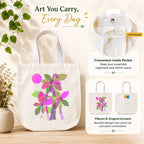 PaintzStories "Palm Trees (Purple)" Tote Bag in Use for Shopping, College and Travel