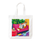PaintzStories "Tiger's Leisure" Artistic Tote Bag – White Eco-Friendly Cotton Canvas Bag for Women