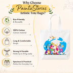Close-up of "Travel Tales" Tote Bag Showing Cotton Canvas Texture, Print Detail and Inner Pocket