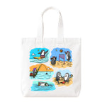 PaintzStories "Two Adventurous Penguins" Artistic Tote Bag – White Eco-Friendly Cotton Canvas Bag for Women