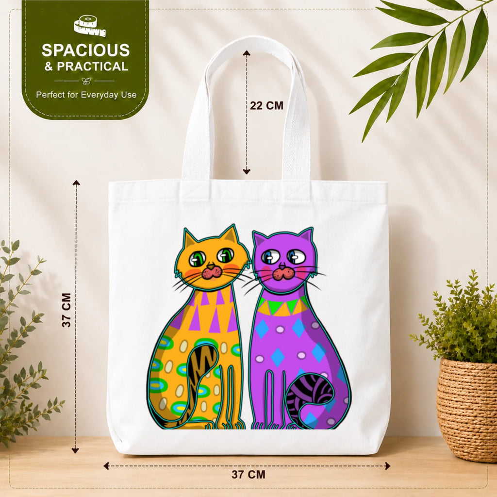 PaintzStories "Two Fancy Cats" Tote Bag Size – 37cm x 37cm with 22cm Handles and Inner Pocket