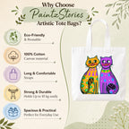 Close-up of "Two Fancy Cats" Tote Bag Showing Cotton Canvas Texture, Print Detail and Inner Pocket