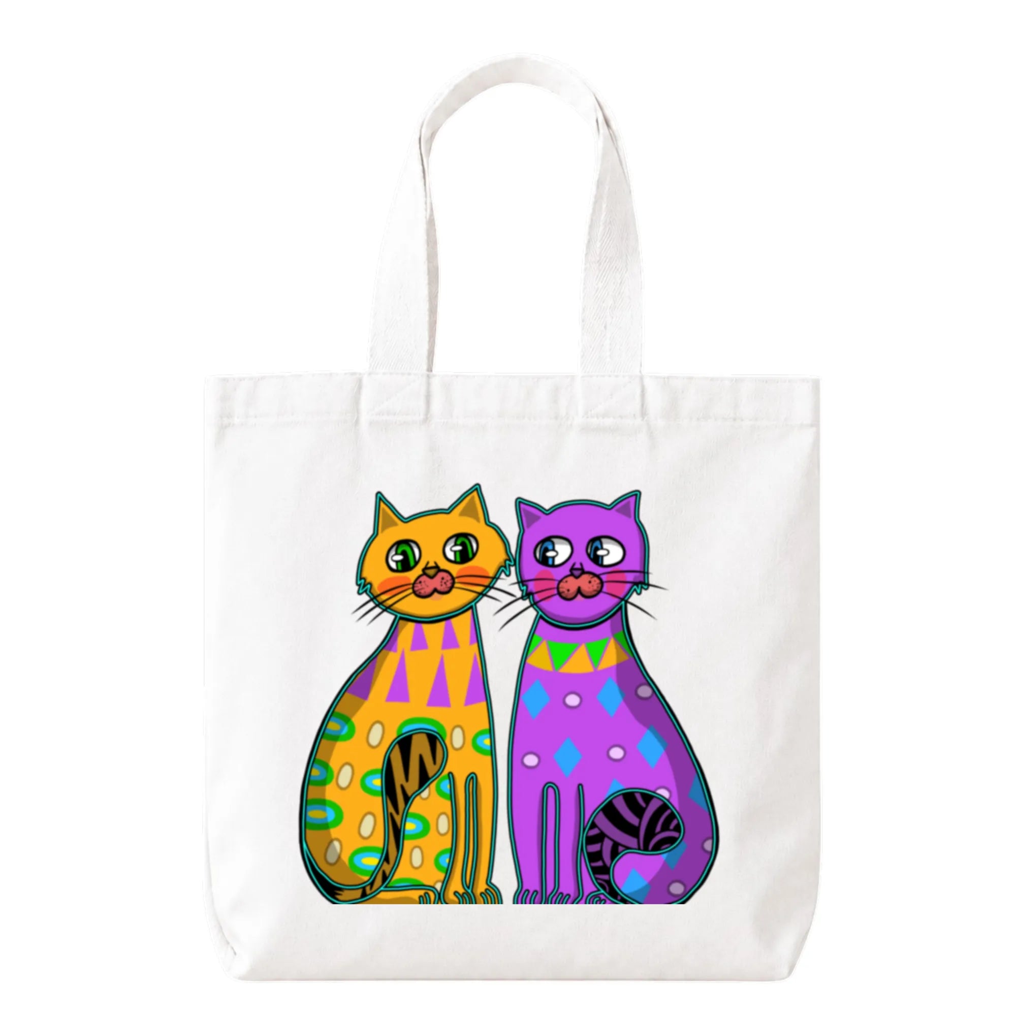 PaintzStories "Two Fancy Cats" Artistic Tote Bag – White Eco-Friendly Cotton Canvas Bag for Women