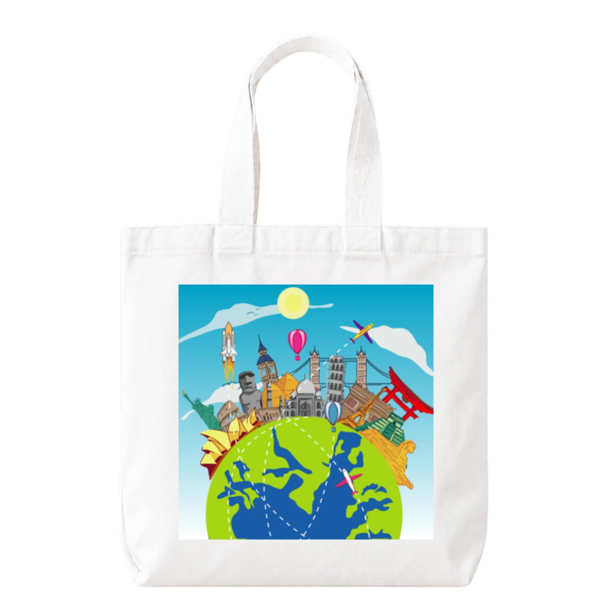 PaintzStories "World Wonders" Artistic Tote Bag – White Eco-Friendly Cotton Canvas Bag for Women
