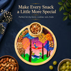 PaintzStories Tree Serenade circular wooden platter with bowl for serving snacks, starters, fruits and small bites