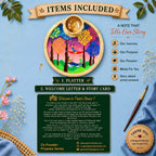 PaintzStories Tree Serenade circular wooden serving platter with 50 ml wooden bowl, PaintzStories Card and Welcome Letter included