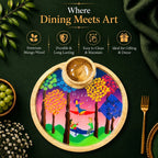 PaintzStories Tree Serenade artistic circular wooden serving platter with bowl styled for elegant dining and table decor