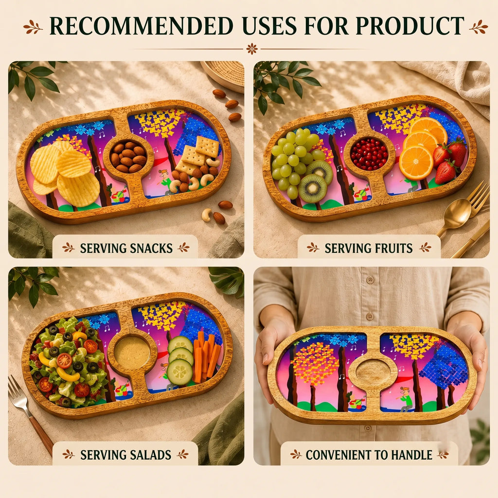 PaintzStories Tree Serenade round serving platter for dry food, snacks, fruits, starters and table display