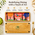 PaintzStories tree serenade artwork featuring musicians under the stars on an artistic rectangular wooden platter for elegant dining and table decor
