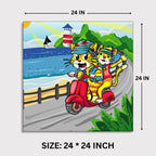 Trendy Cats: Joyful Ride Along the Coastline canvas print dimensions 2 feet x 2 feet framed wall art