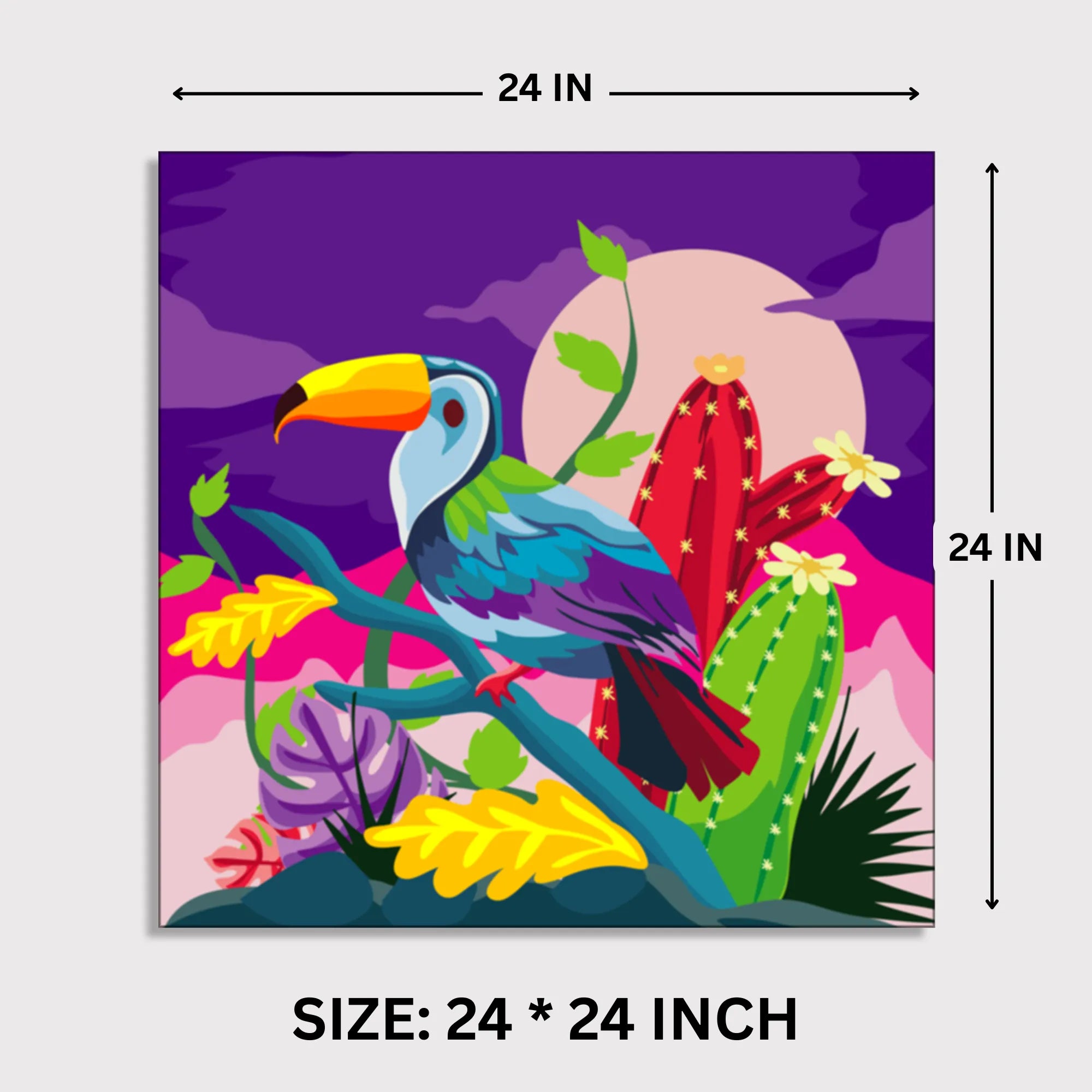 Vibrant Toucan: Colourful Doodle Illustration of Tropical Beauty canvas print dimensions 2 feet x 2 feet framed wall art