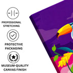 Vibrant Toucan: Colourful Doodle Illustration of Tropical Beauty canvas print professionally stretched with a neat wrap finish and securely packed in protective packaging for safe delivery