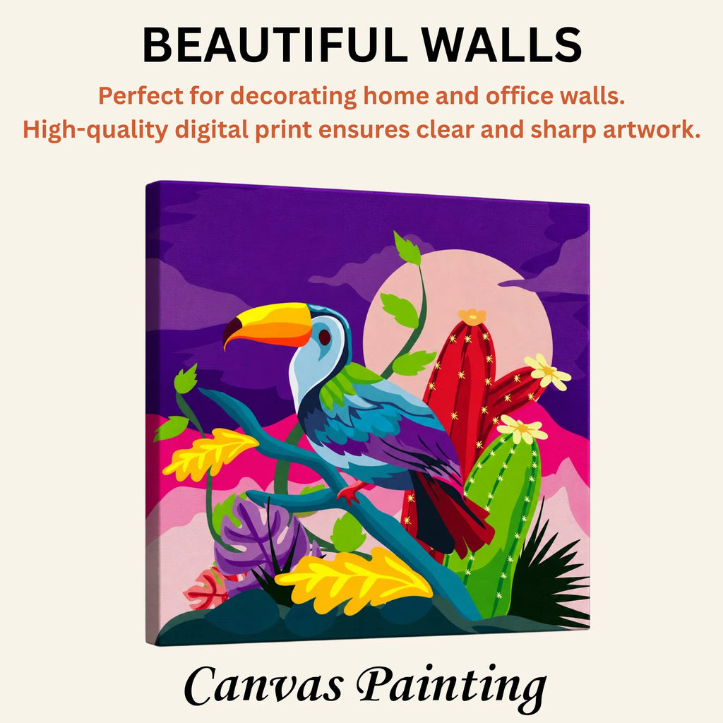Vibrant Toucan: Colourful Doodle Illustration of Tropical Beauty artistic canvas print enhancing beautiful living room walls